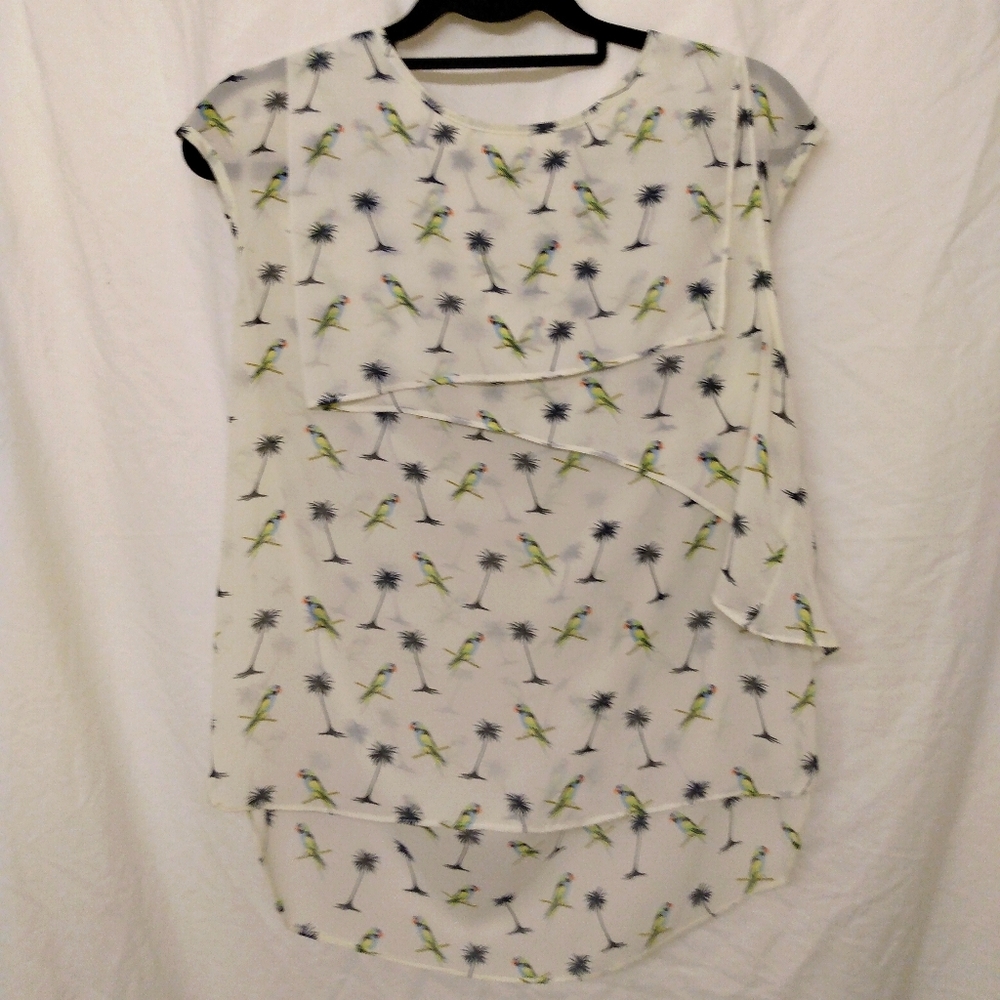 Molly Bracken cute layered sheer top with parrots